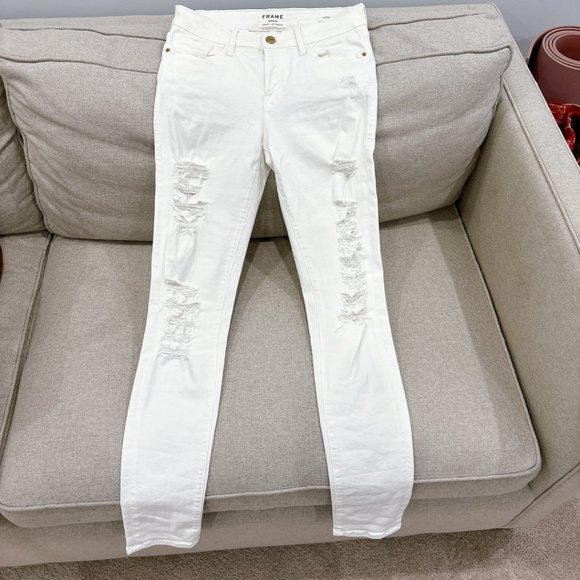 90% NEW WHITE FRAME SKINNY JEANS, SIZE 27 - Picture 6 of 8